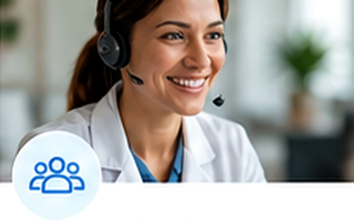Friendly care support professional wearing a headset